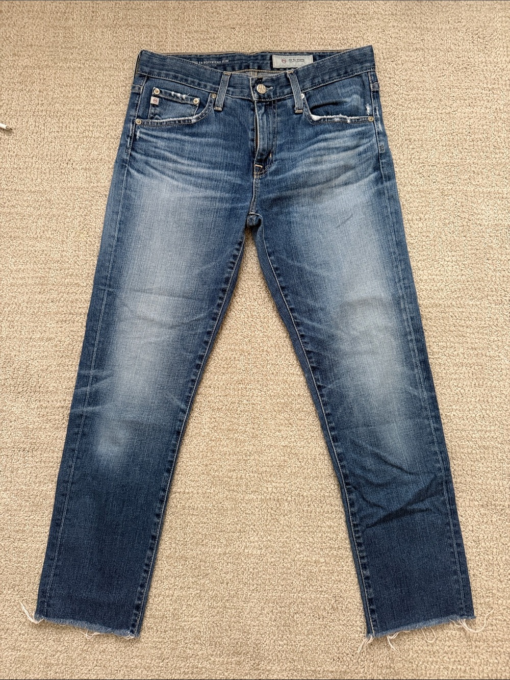 AG Adriano Goldschmied Men’s Distressed Mid-Blue Slim Jeans